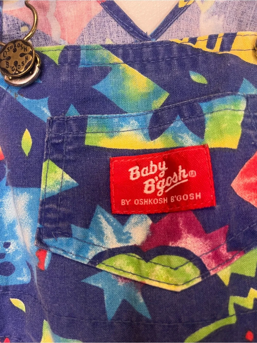 OshKosh B'gosh 90s Baby Bright Vintage  Multicolor Print Toddler Short Overalls